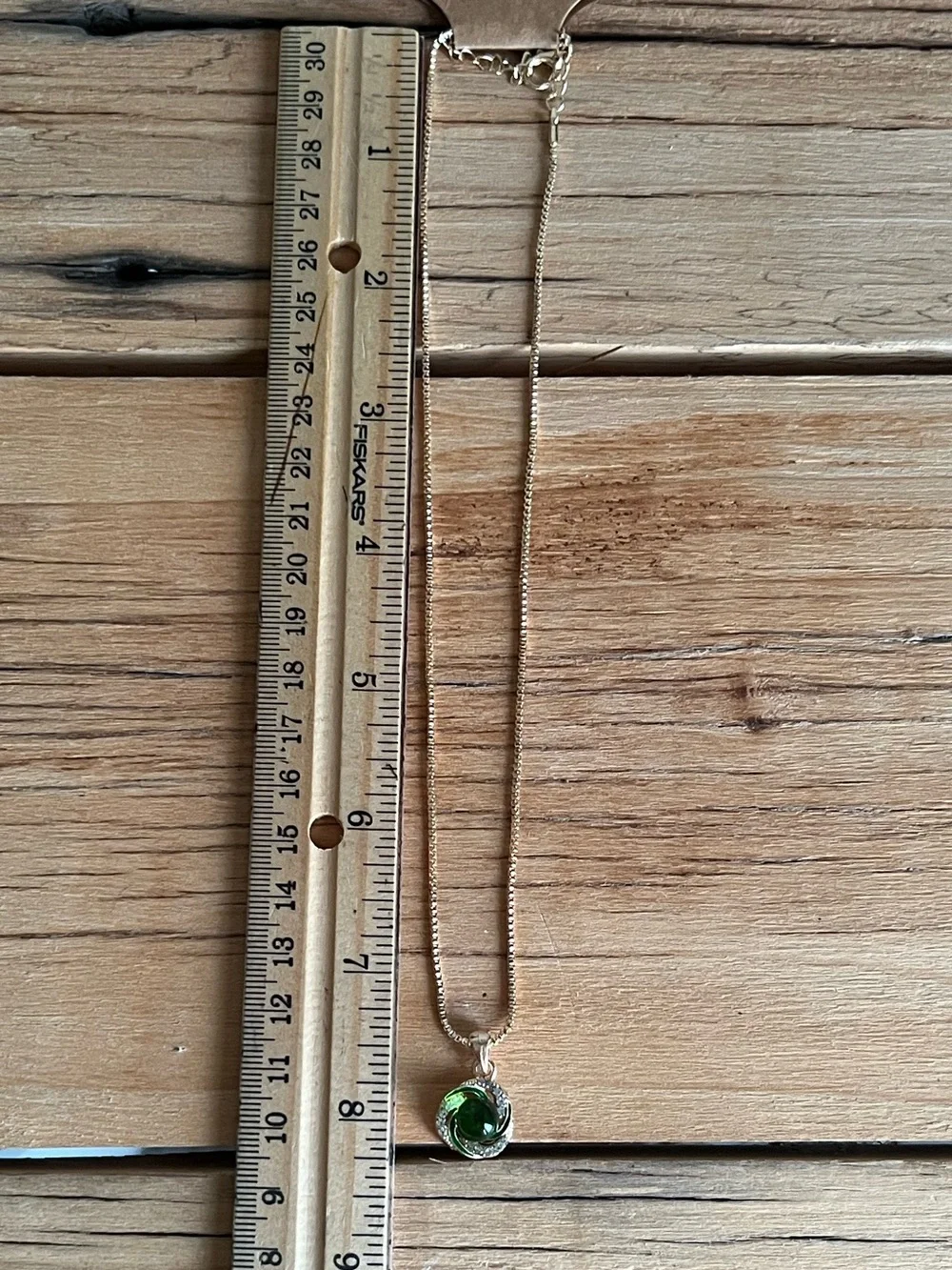Gold-Tone Green Stone Center Pendant Necklace & Earrings Set-NWOT